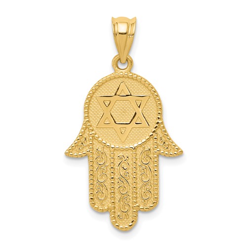 14K Yellow Gold Hamsa Charm with Star of David