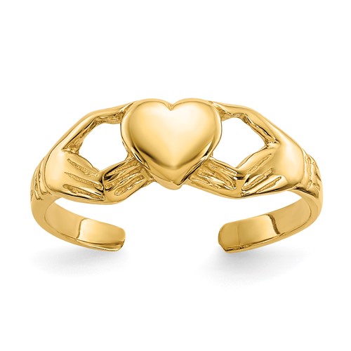 14K Yellow Gold Polished Claddagh Toe Ring