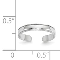 14K White Gold Adjustable 3mm Milgrain Band Toe Ring view 5