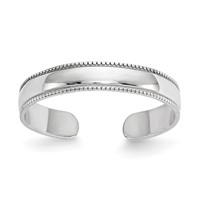 14K White Gold Adjustable 3mm Milgrain Band Toe Ring view 1