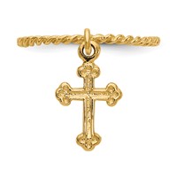 14K Yellow Gold Cross Dangle Twisted Band Ring view 5