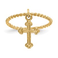 14K Yellow Gold Cross Dangle Twisted Band Ring view 1