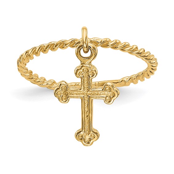 14k Cross Dangle Twisted Band Size 4 Baby / Childs Ring