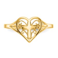 14K Yellow Gold Polished Heart Ring with Cross view 5