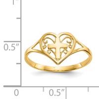 14K Yellow Gold Polished Heart Ring with Cross view 3