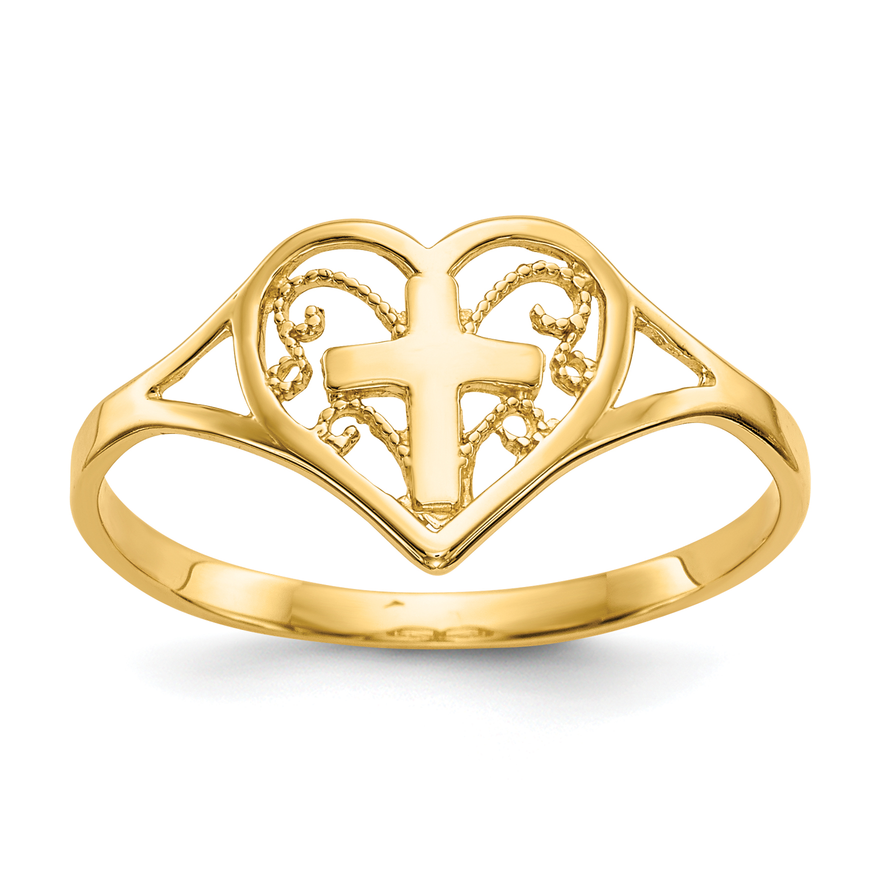 14k Polished Heart w/ Cross Ring (K5117)