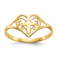 14K Yellow Gold Polished Heart Ring with Cross view 1