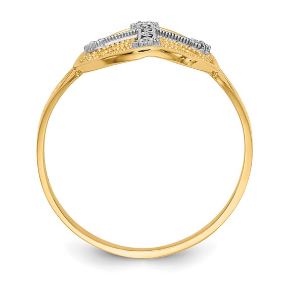 14k Two-tone Diamond Cross in Filigree Oval Ring