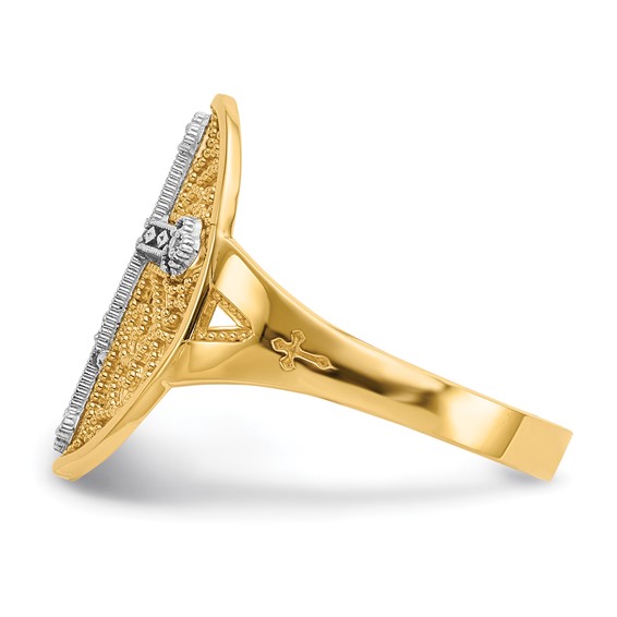 14k Two-tone Diamond Cross in Filigree Oval Ring