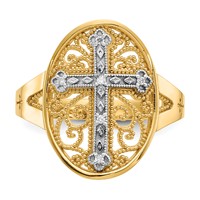 14K Two-tone Diamond Cross in Filigree Oval Ring view 5