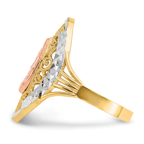 14K Two-tone with White Rhodium Filigree Our Lady of Guadalupe Ring