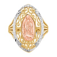 14K Two-tone Ring with White Rhodium Filigree Our Lady of Guadalupe view 5