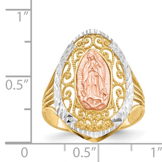 14K Two-tone with White Rhodium Filigree Our Lady of Guadalupe Ring