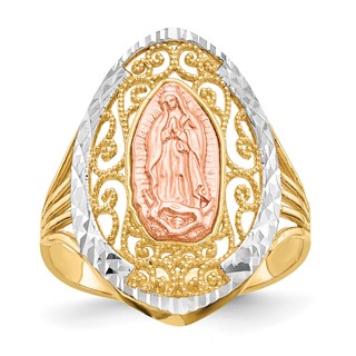 14K Two-tone with White Rhodium Filigree Our Lady of Guadalupe Ring