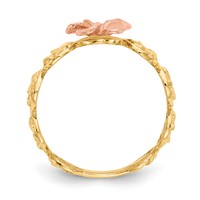 14K Yellow and Rose Gold Diamond-cut Plumeria Flowers Ring view 2