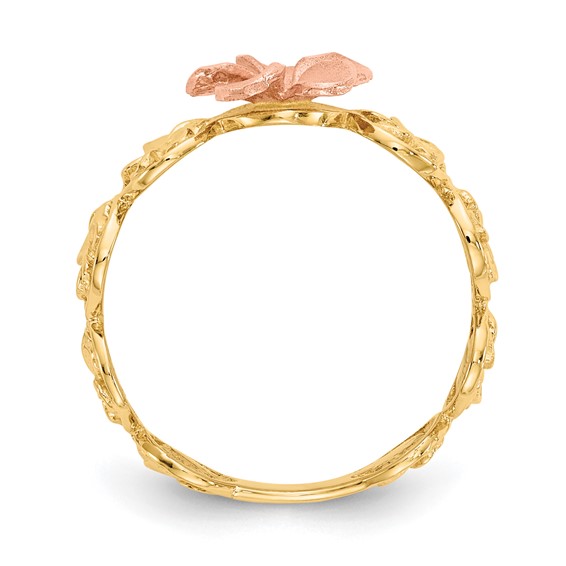 14k Yellow and Rose Gold Diamond-cut Plumeria Flowers Ring
