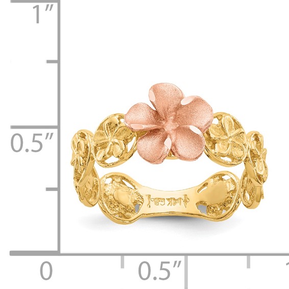 14k Yellow and Rose Gold Diamond-cut Plumeria Flowers Ring