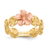14K Yellow and Rose Gold Diamond-cut Plumeria Flowers Ring view 1