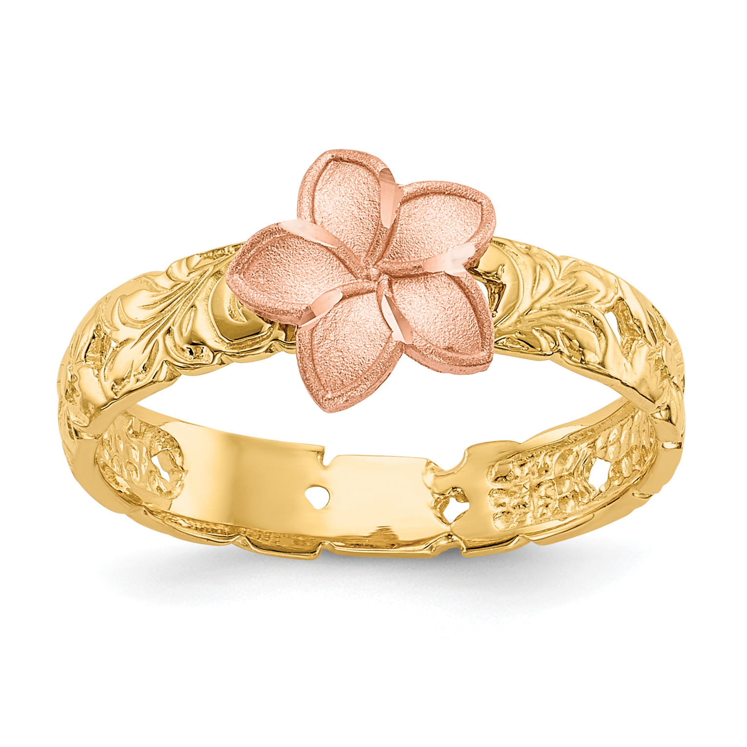 14K Two Tone Plumeria Baby Ring (K5128)