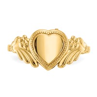 14K Yellow Gold Polished 6.0x 6.0mm Closed Back Heart Signet Ring view 5