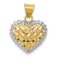 14K and White Rhodium Polished Diamond-cut Heart Pendant view 1