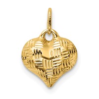 14K Polished Basket Weave Pattern 3-D Puffed Heart Pendant view 3