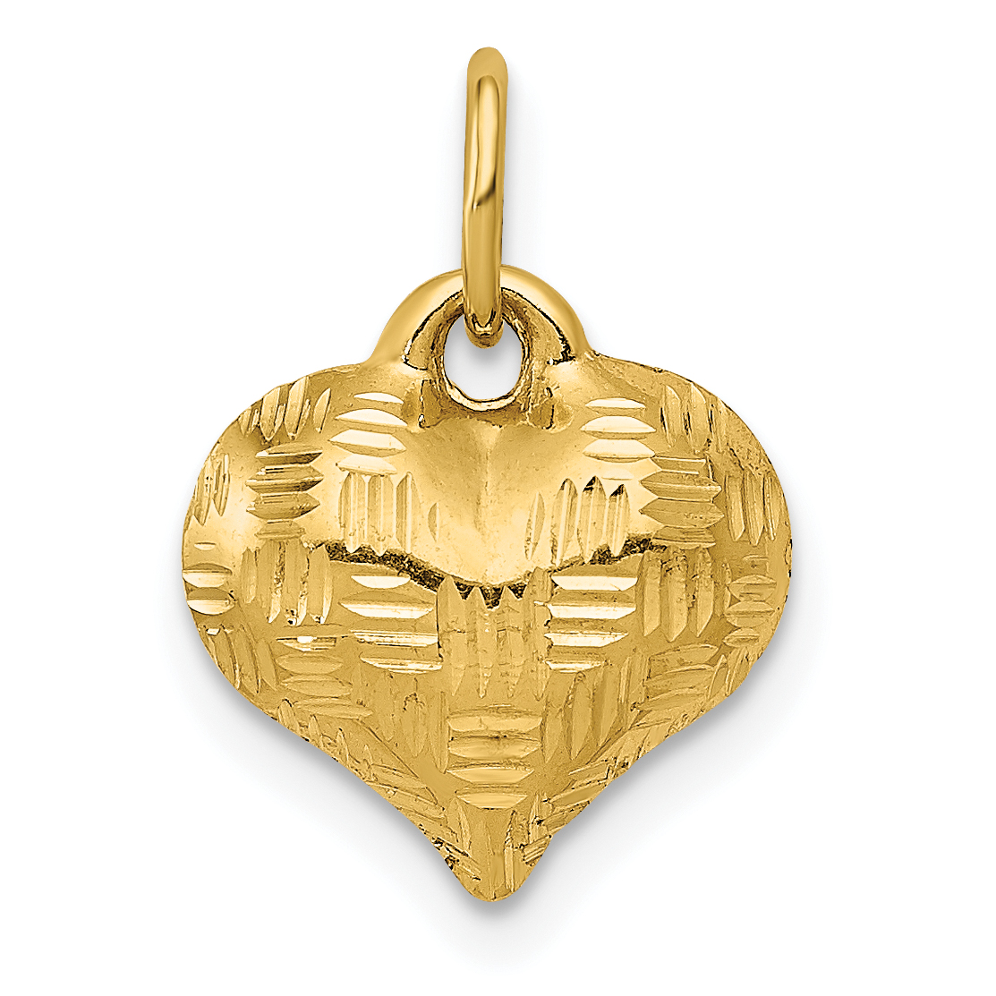 14K Polished Basket Weave Pattern 3-D Heart Pendant (K5145)