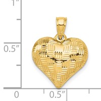 14K Yellow Gold Polished Basket Weave Pattern 3-D Puffed Heart Pendant view 4