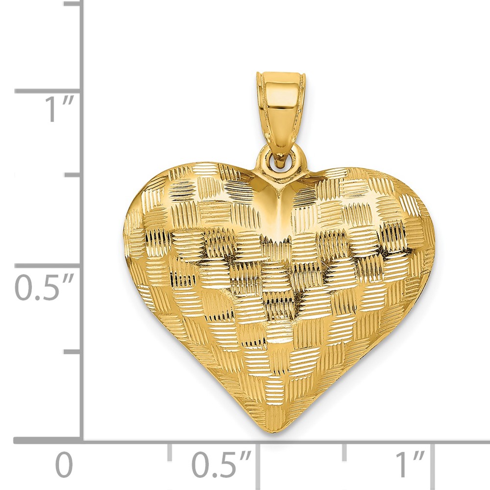14K Polished Basket Weave Pattern 3-D Heart Pendant (K5147)