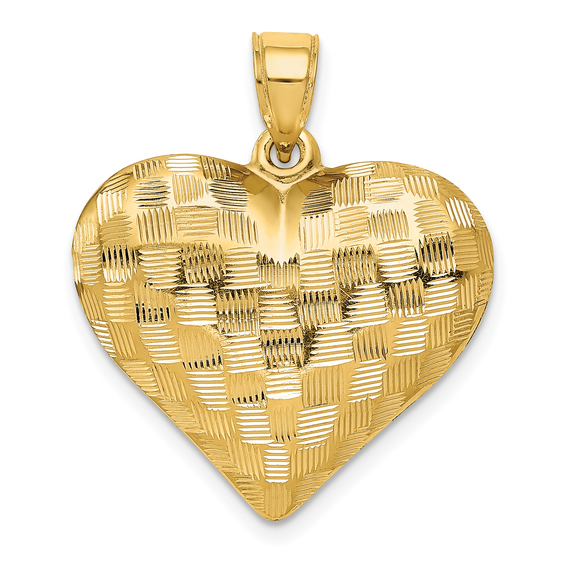 14K Polished Basket Weave Pattern 3-D Heart Pendant (K5147)