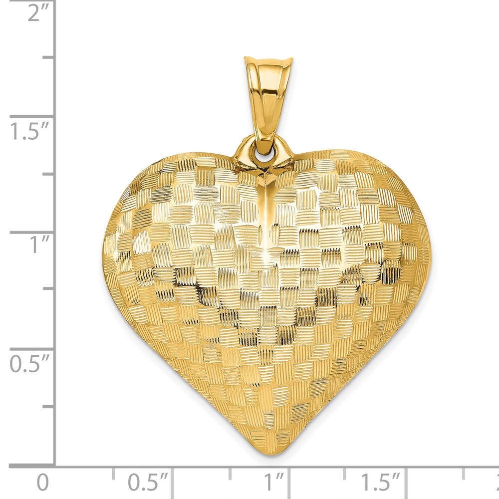 14K Polished Basket Weave Pattern 3-D Heart Pendant (K5148)