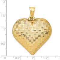 14K Yellow Gold Polished Basket Weave Pattern 3-D Puffed Heart Pendant view 4