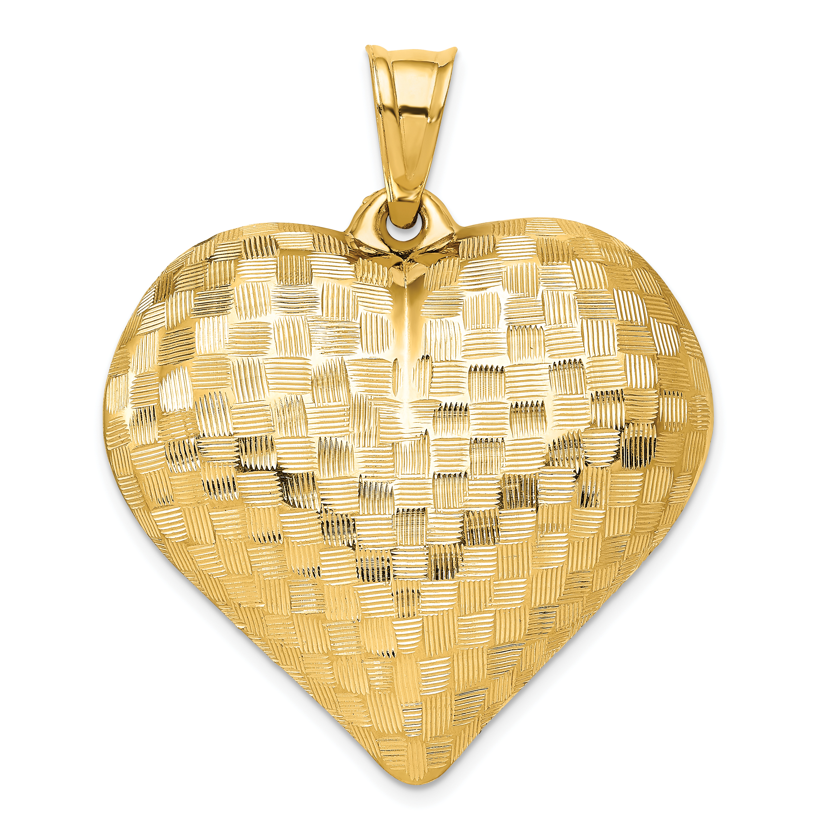14K Polished Basket Weave Pattern 3-D Heart Pendant (K5148)