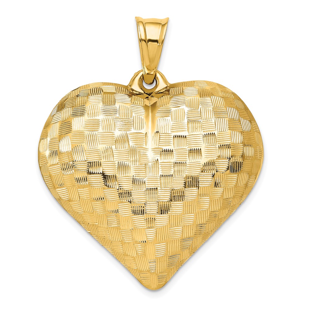 14K Polished Basket Weave Pattern 3-D Heart Pendant (K5148)