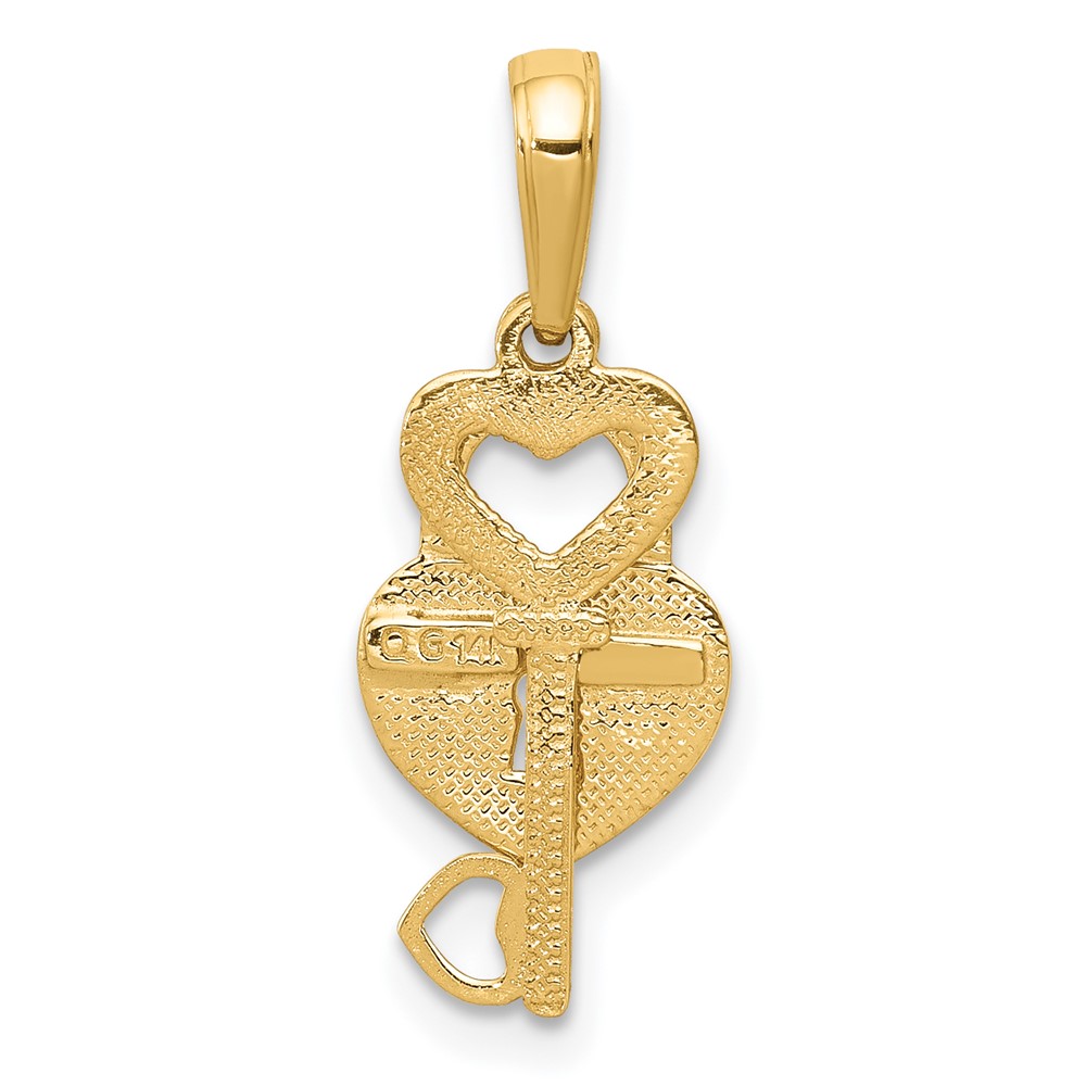 14K Polished Moveable Heart Key and Heart Lock Charm (K5150)