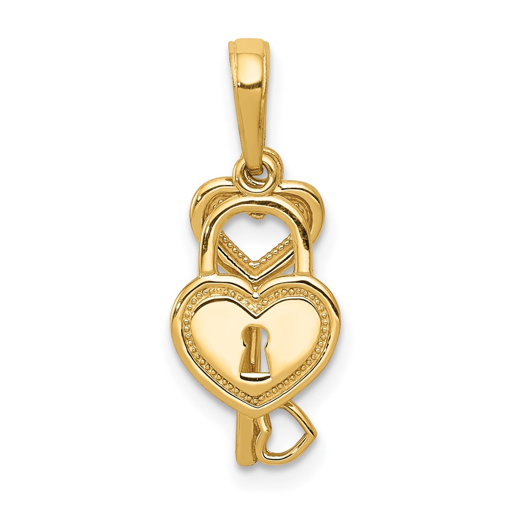 14K Polished Moveable Heart Key and Heart Lock Charm (K5150)