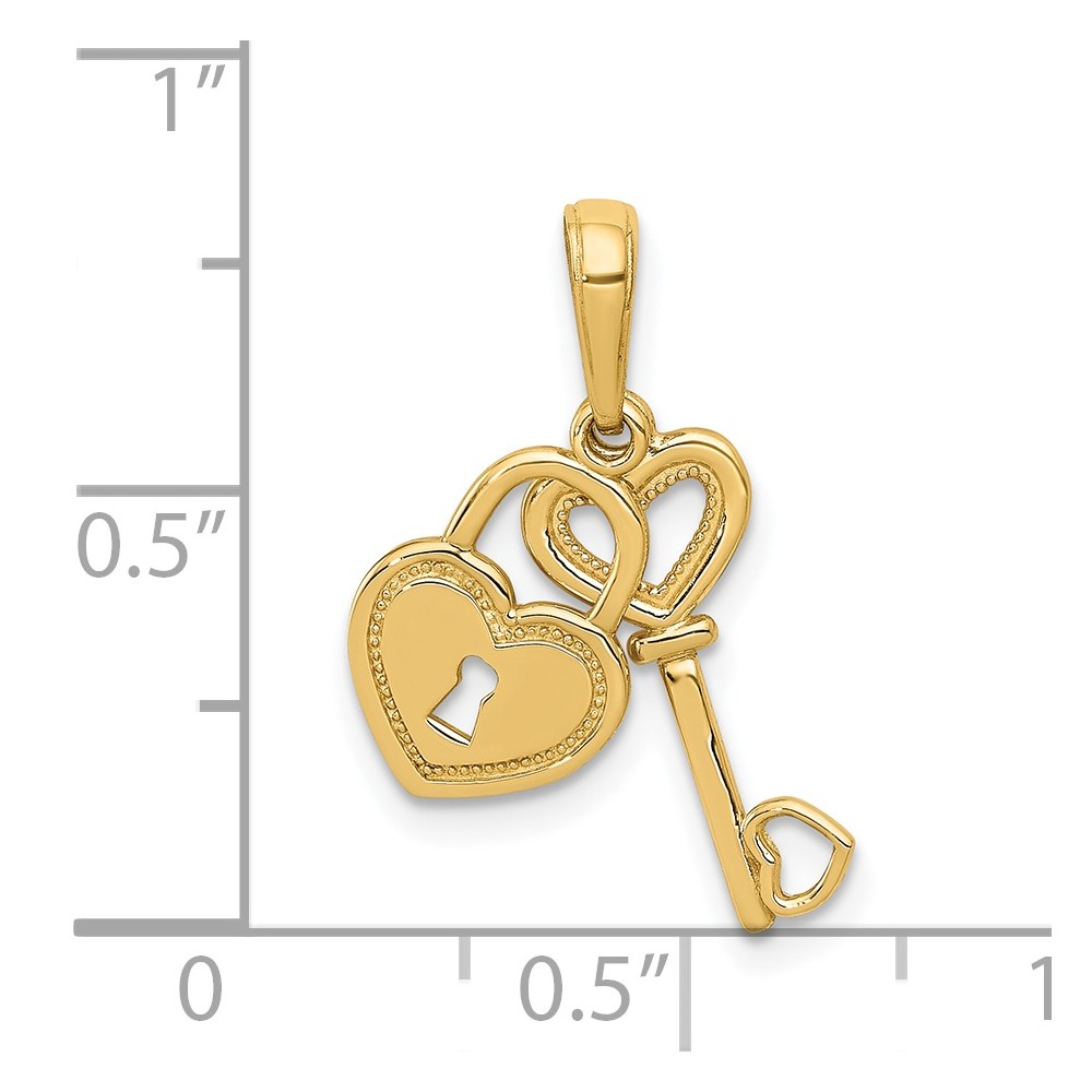 14K Polished Moveable Heart Key and Heart Lock Charm (K5150)