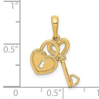 14K Yellow Gold Polished Moveable Heart Key and Heart Lock Charm view 3