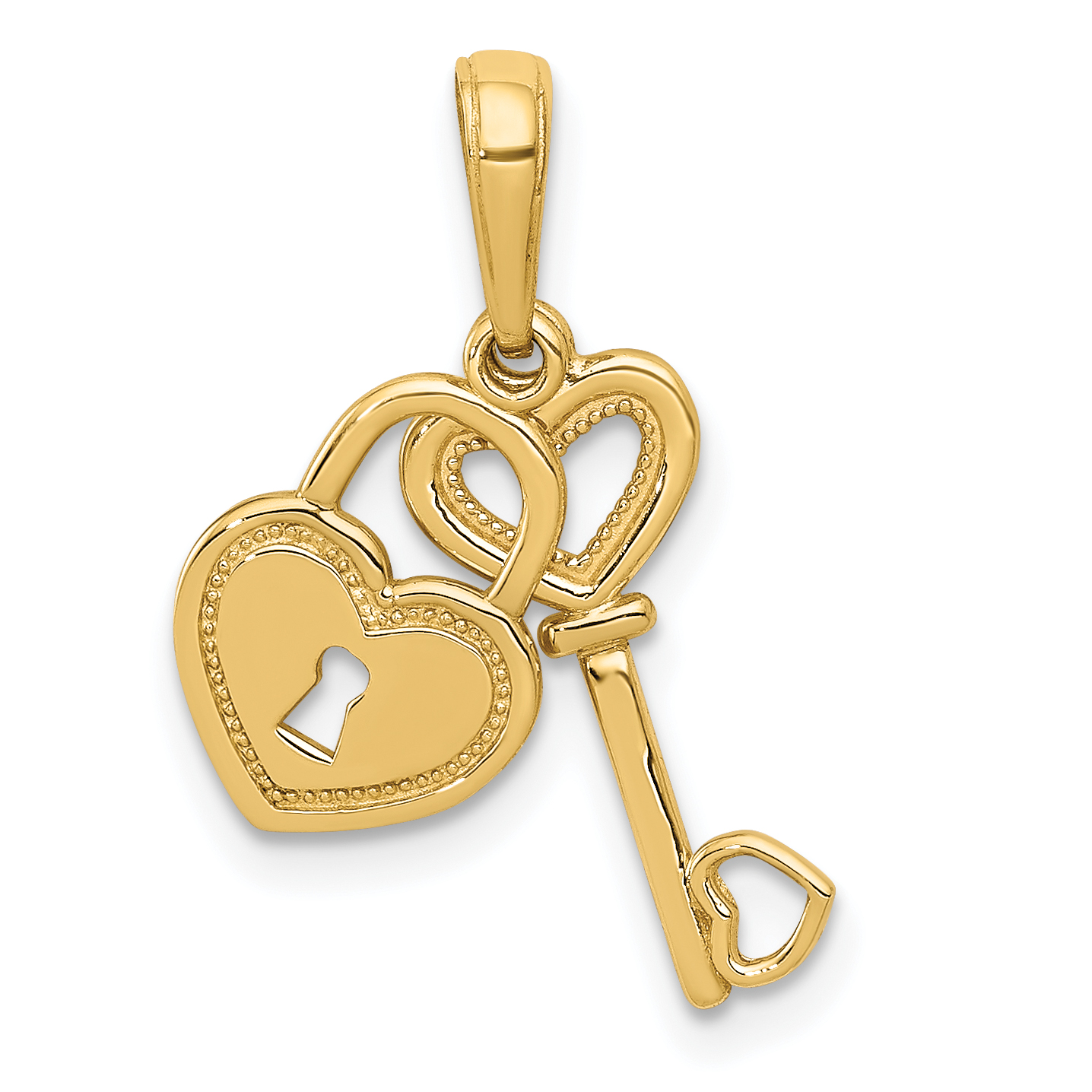 14K Polished Moveable Heart Key and Heart Lock Charm (K5150)