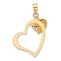 14K Polished and Diamond-cut Open and Puffed 3-D Heart Pendant view 3