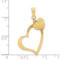 14K Polished and Diamond-cut Open and Puffed 3-D Heart Pendant view 4