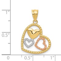 14K Two-tone Pendant with White Rhodium Polished Hearts view 4