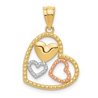 14K Two-tone Pendant with White Rhodium Polished Hearts view 1