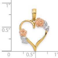 14K Two-tone and White Rhodium Polished Flower Heart Pendant view 4