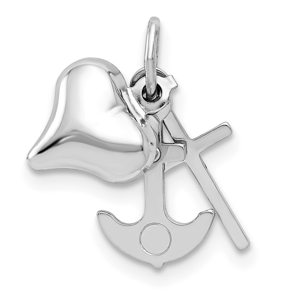 14K White Gold 3D Moveable Heart Cross Anchor Pendant