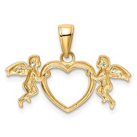 14K Yellow Gold Flying Cherubs Holding Heart Pendant view 4