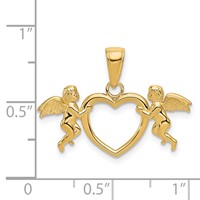14K Yellow Gold Flying Cherubs Holding Heart Pendant view 3