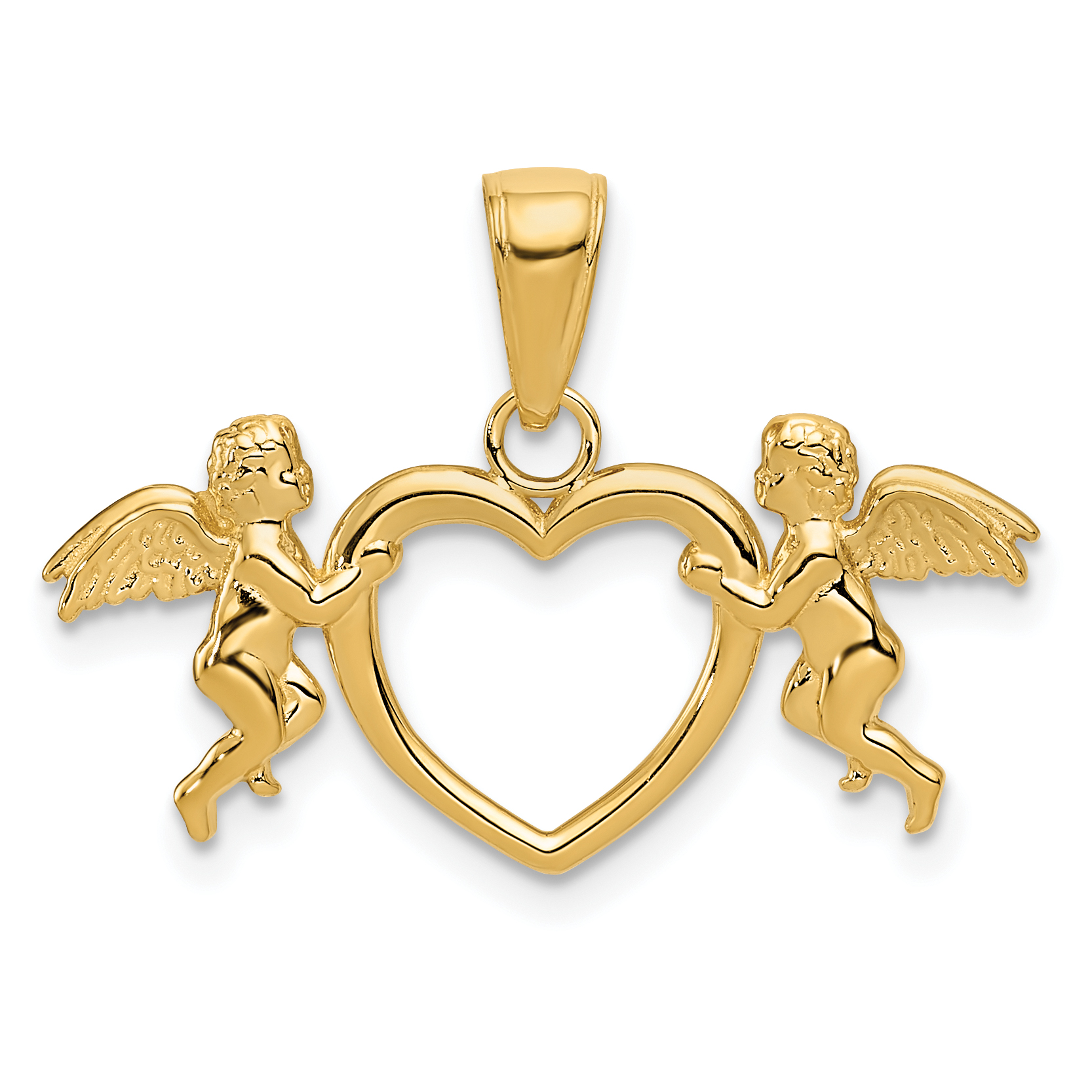 14k Flying Cherubs Holding Heart Pendant (K5163)