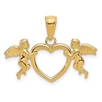 14K Yellow Gold Flying Cherubs Holding Heart Pendant view 1