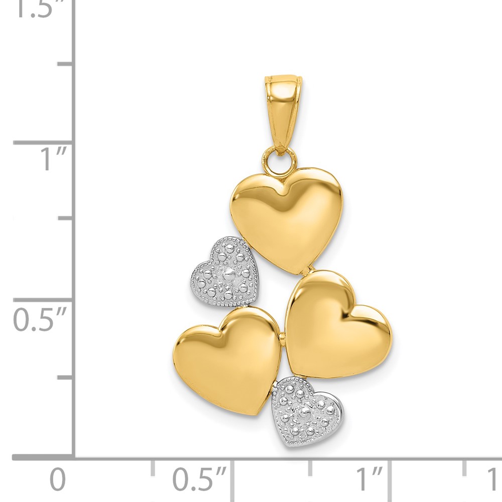 14K and White Rhodium Polished Hearts Pendant (K5176)